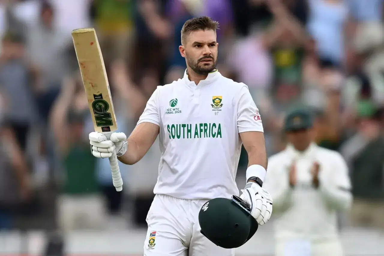 Aiden Markram celebrates his century in ICC WTC 2023-25 final