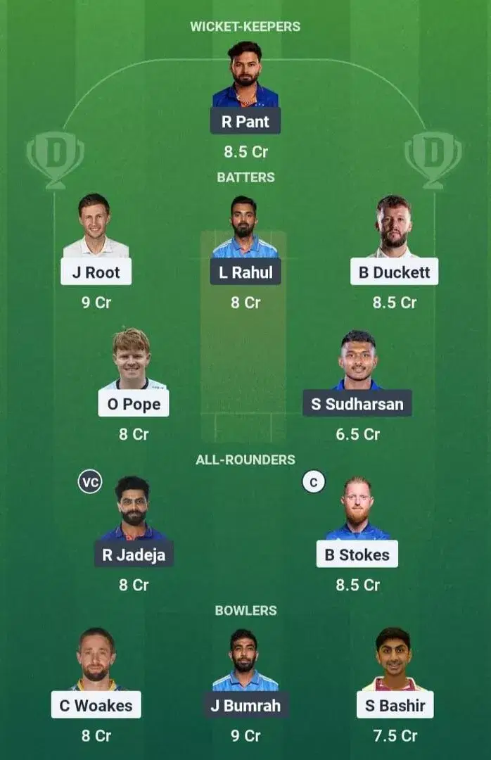 ENG vs IND Dream11 Prediction, Dream11 Playing XI, Today Match 1st test, England vs India test series 2025