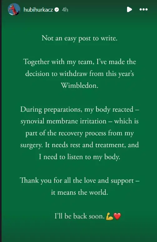 Hubert Hurkacz Insta Story
