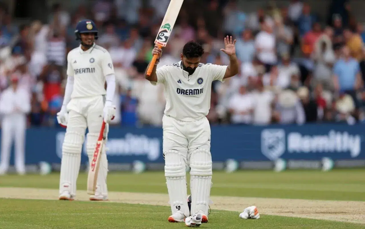 Rishabh Pant celebrates his test ton at Headingley, Leeds