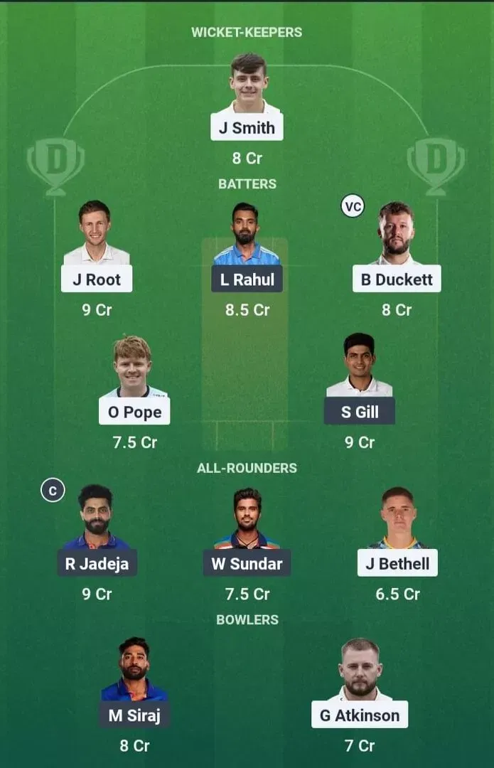 ENG vs IND Dream11 Prediction, Best Dream11 Playing XI, Today Match 5th test, England vs India test series 2025