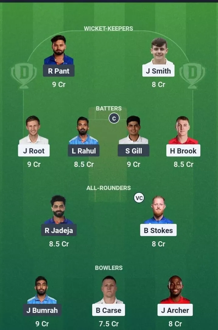 ENG vs IND Dream11 Prediction, Best Dream11 Playing XI, Today Match 4th test, England vs India test series 2025