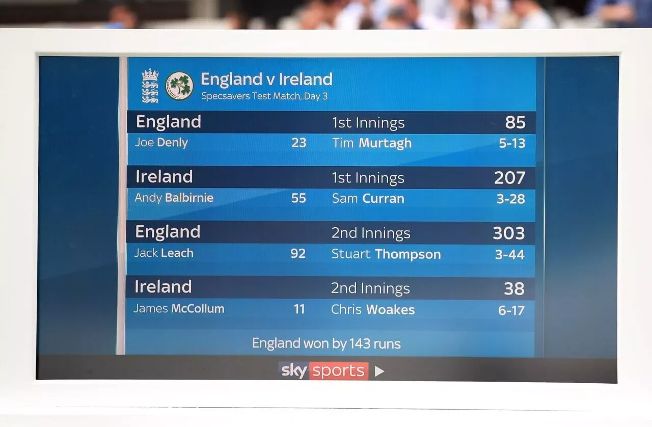 England vs Ireland Lord's test 2019 scorecard