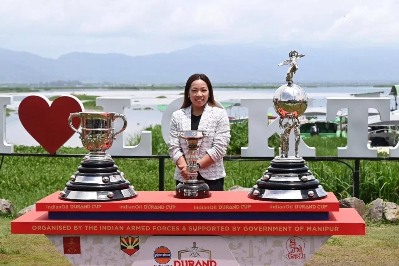 Olympic Medalist Weightlifter Saikhom Mirabai Chanu with the Durand trophies
