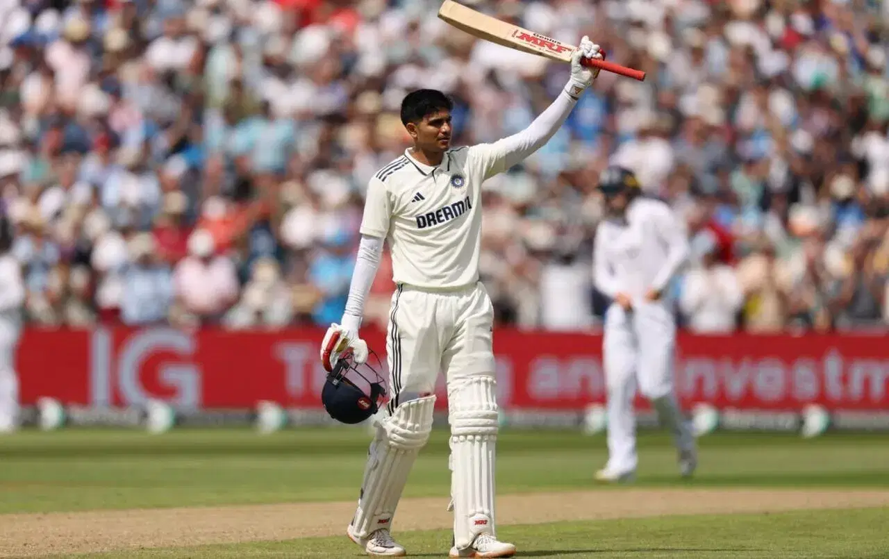 Shubman Gill celebrates his maiden test double hundred