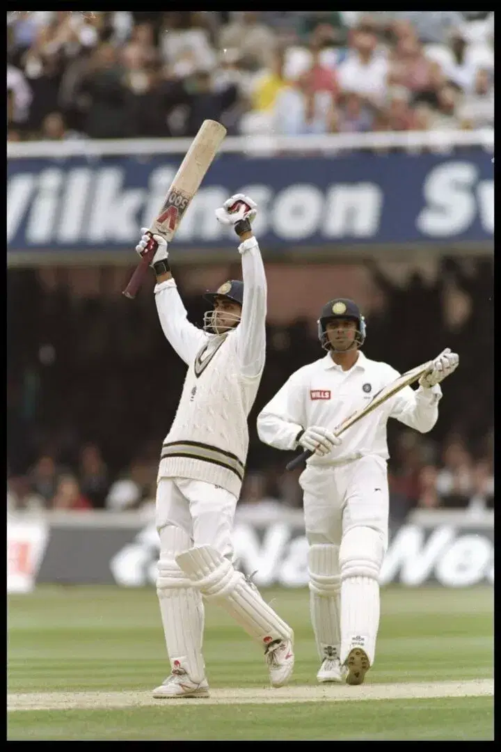 Sourav Ganguly celebrates his hundred on test debut at the Lord's