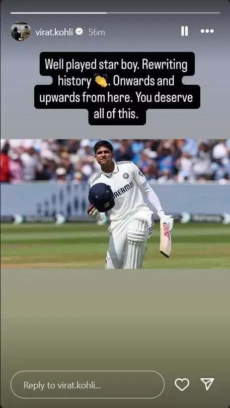 Virat Kohli lauds Shubman Gill