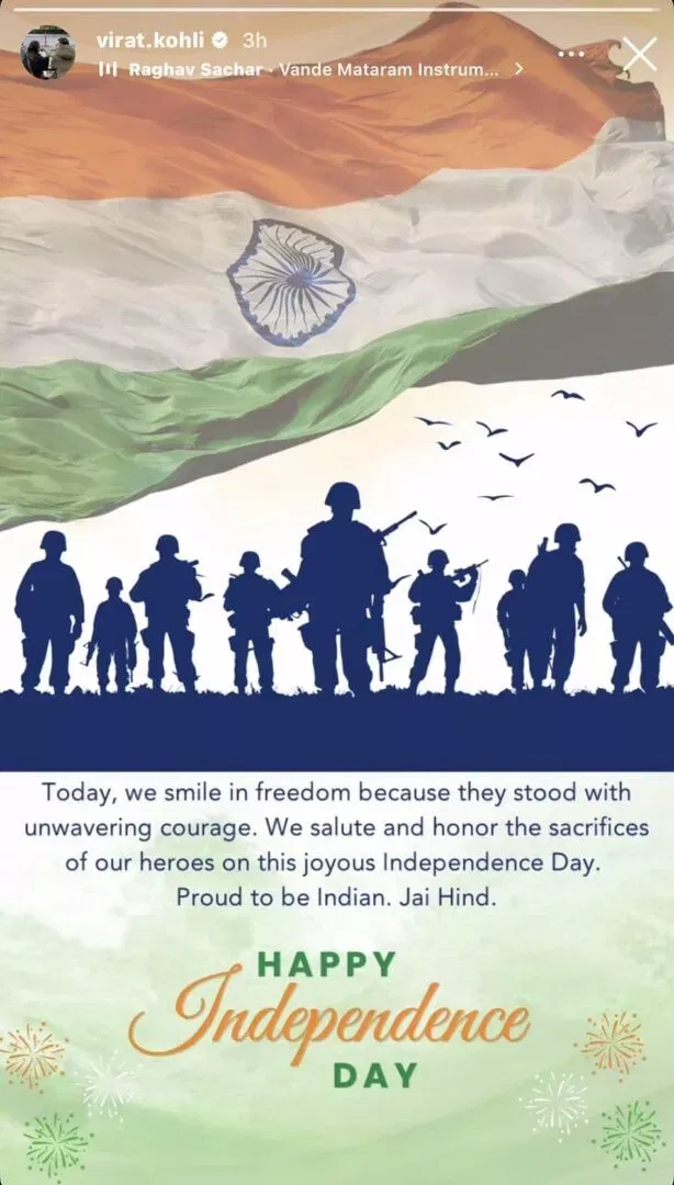 Virat Kohli's story on Instagram