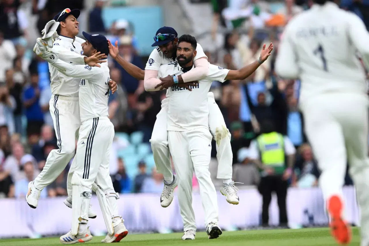 Mohammed Siraj celebrates final wicket of the ENG vs IND test series