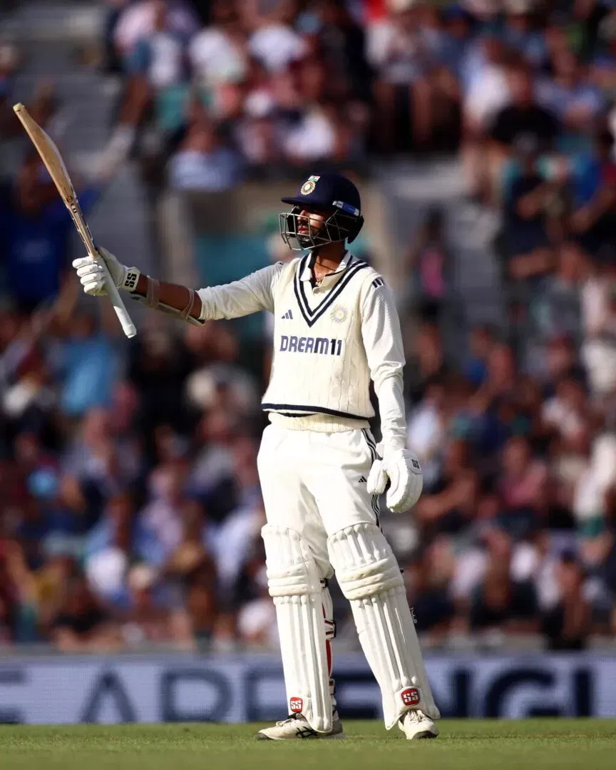 Washington Sundar celebrates his fifty in second innings of The Oval test