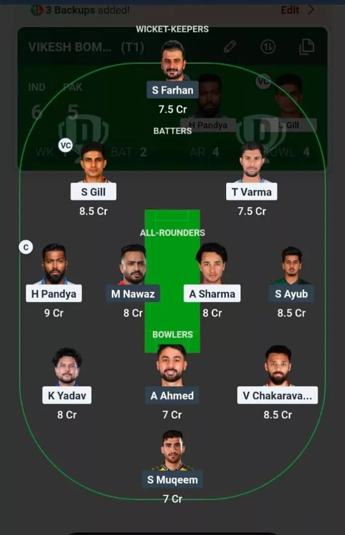 IND vs PAK Dream11 Prediction, Best Dream11 Playing XI, Today Match 6, Asia Cup 2025