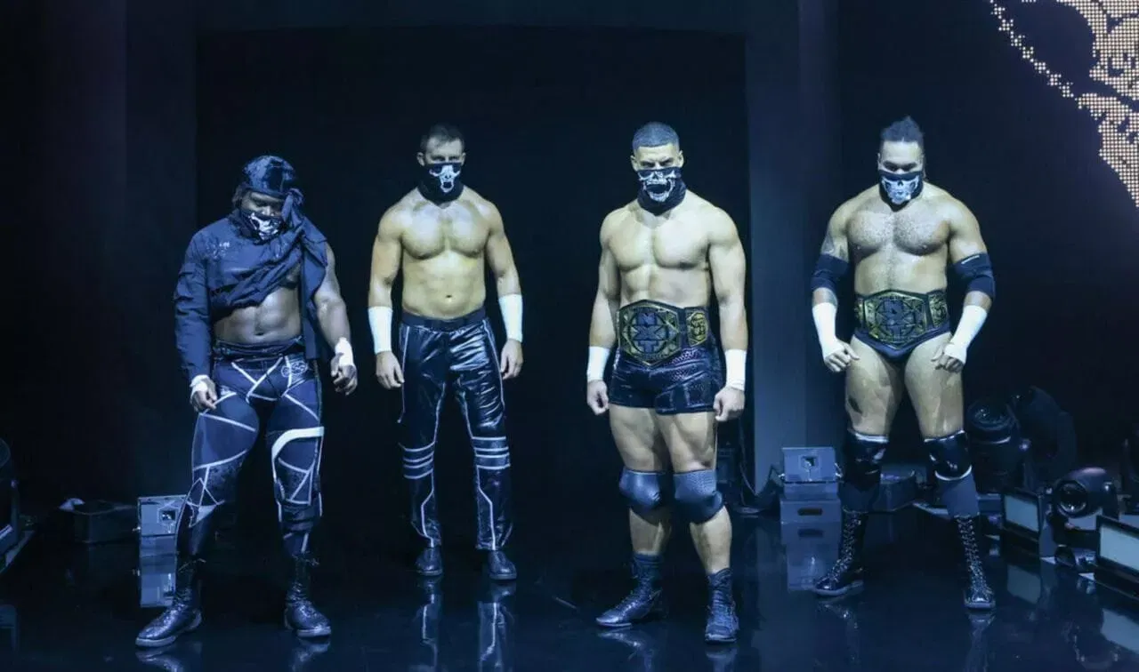 Saquon Shugars, Cutler James, Dion Lennox and Osiris Griffin of Dark State WWE NXT