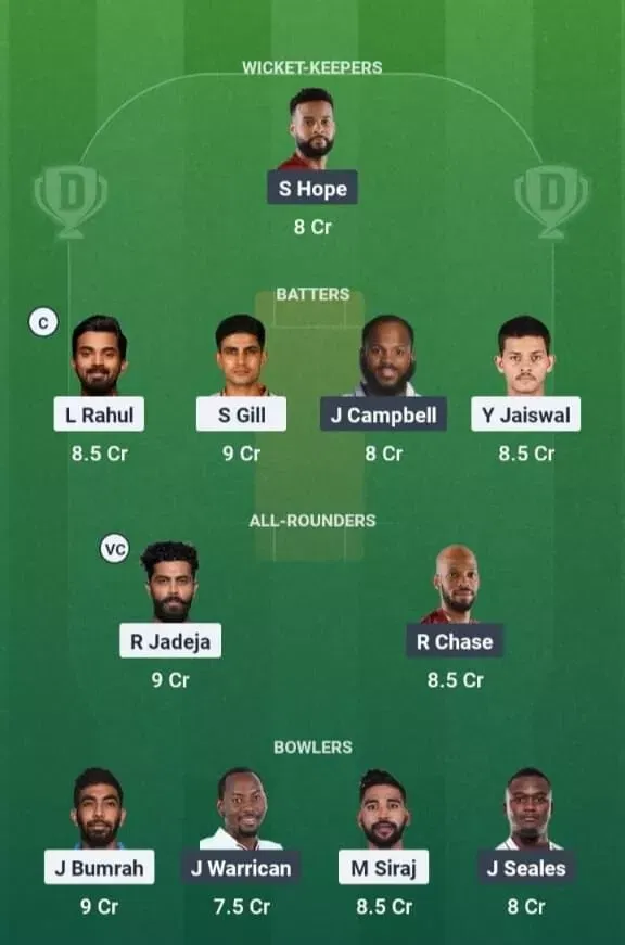 IND vs WI Dream11 Prediction, Best Dream11 Playing XI, Today Match 1st Test, India vs West Indies Test series 2025