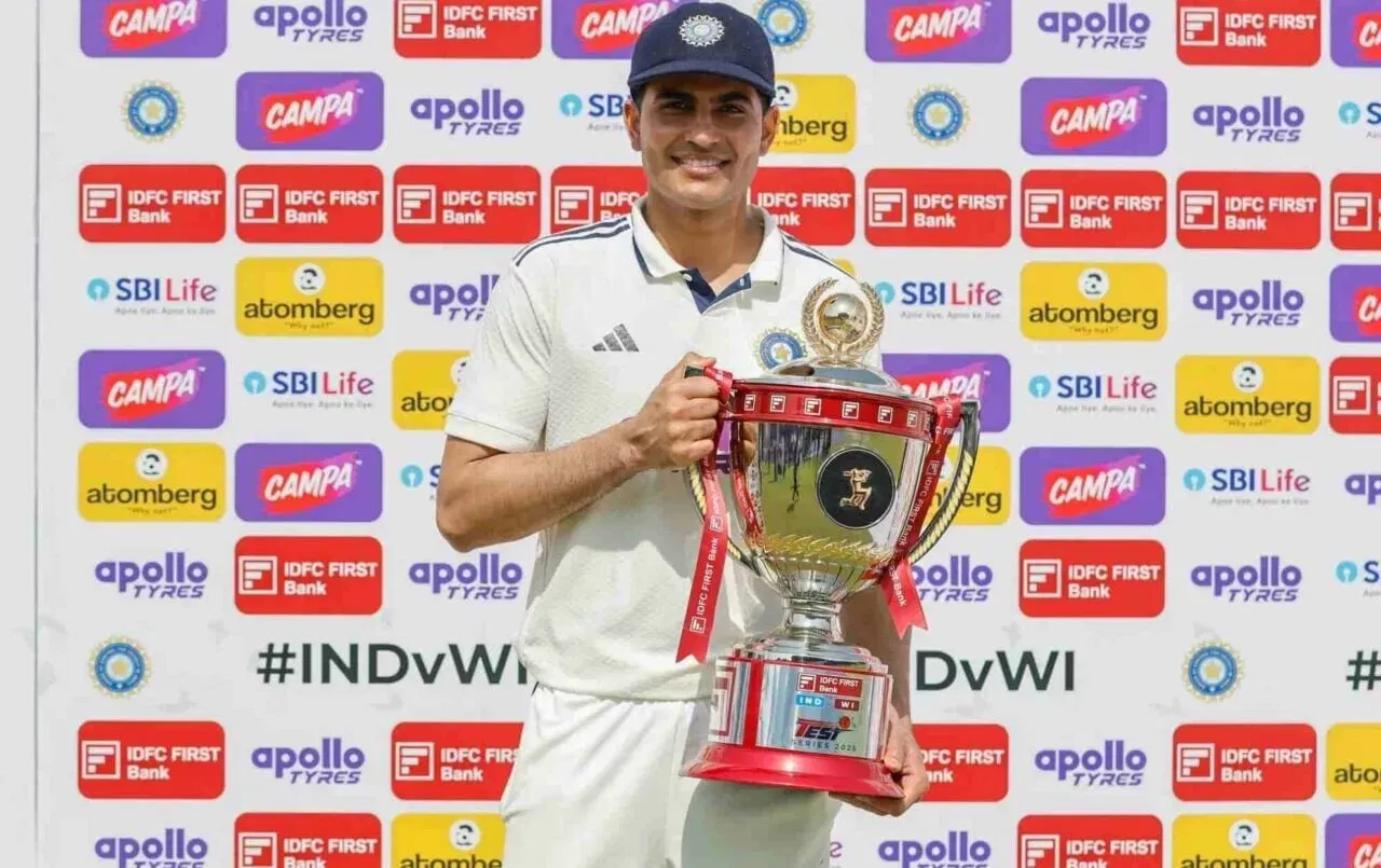 IND vs SA, India captain Shubman Gill with the IND vs WI test series trophy