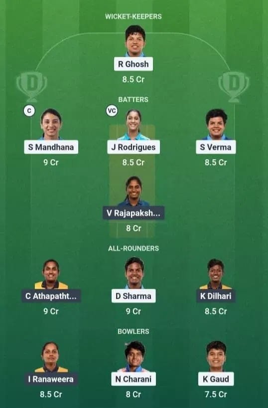 IND vs SL Dream11 Prediction, Dream11 Playing XI, Today Match 2, India Women vs Sri Lanka Women T20I series 2025