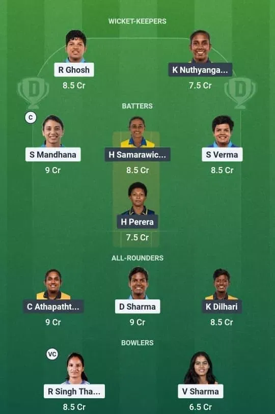 IND vs SL Dream11 Prediction, Dream11 Playing XI, Today Match 5, India Women vs Sri Lanka Women T20I series 2025