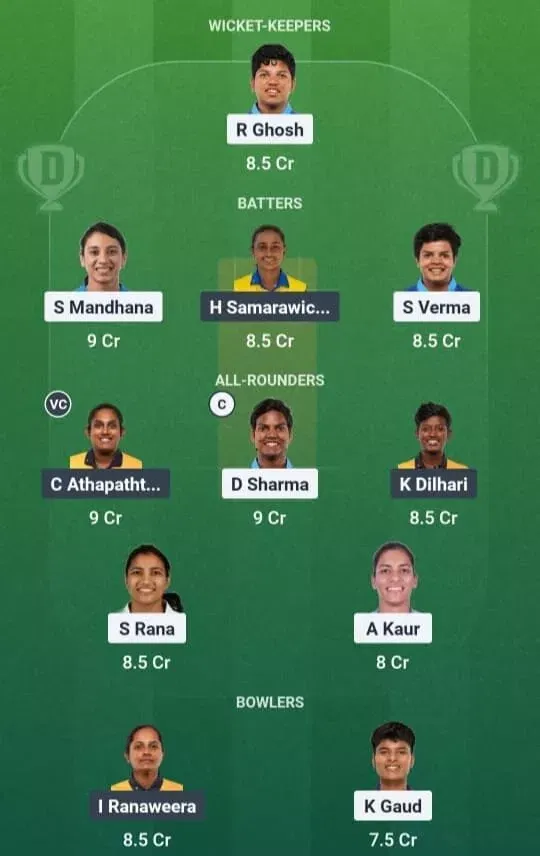 IND vs SL Dream11 Prediction, Dream11 Playing XI, Today Match 1, India Women vs Sri Lanka Women T20I series 2025