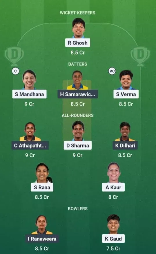 IND vs SL Dream11 Prediction, Dream11 Playing XI, Today Match 1, India Women vs Sri Lanka Women T20I series 2025