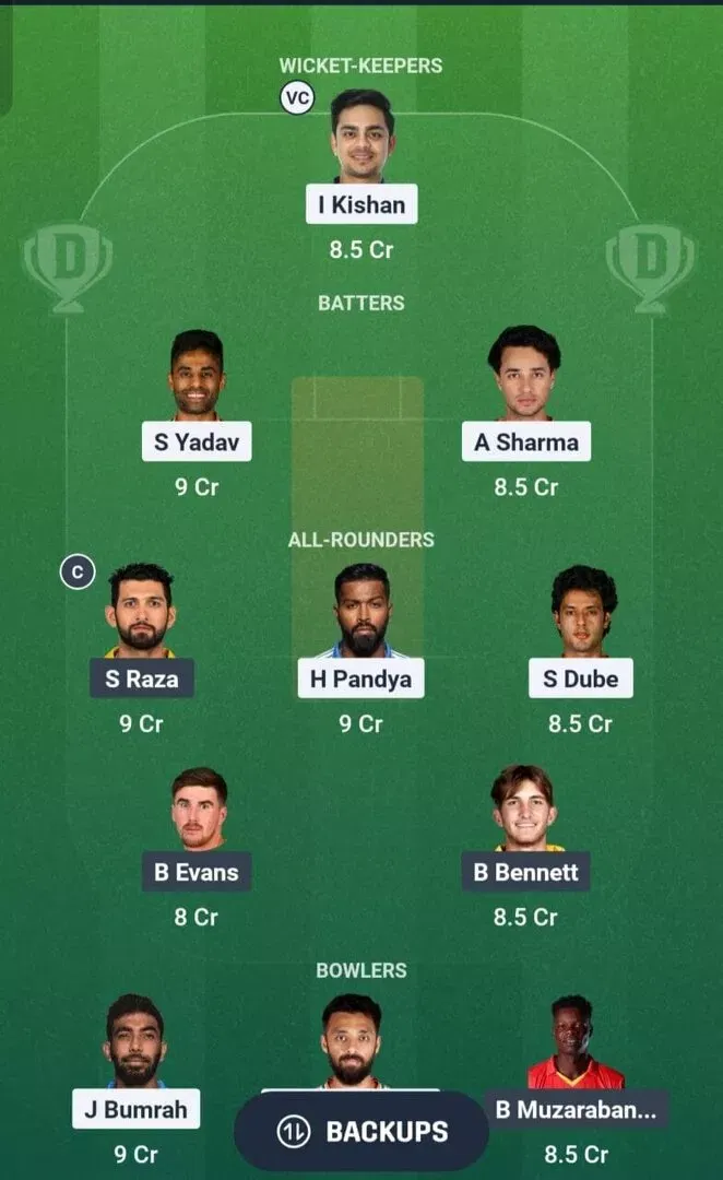 IND vs ZIM Dream11 Team 2