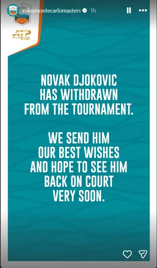 Novak Djokovic withdraws from Monte Carlo Masters 2026