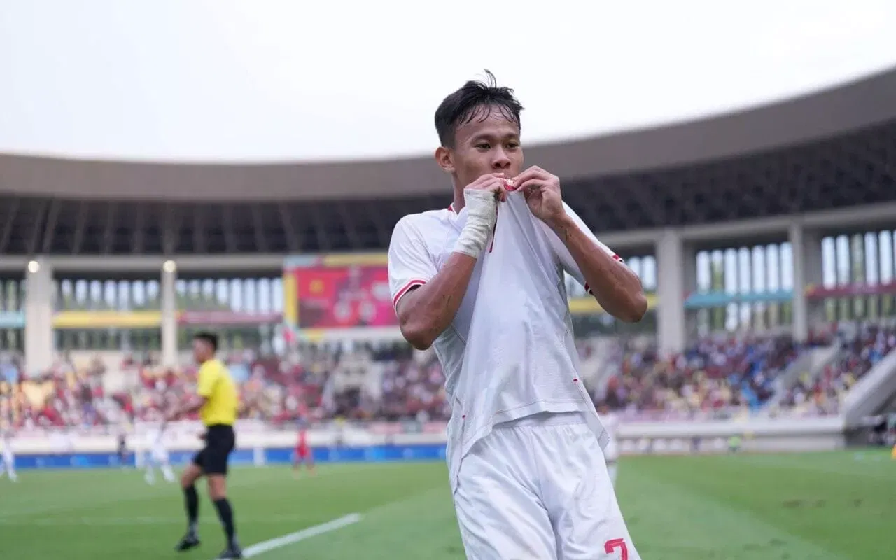 Muhamad Gholy celebrating his goal for Indonesia U-17