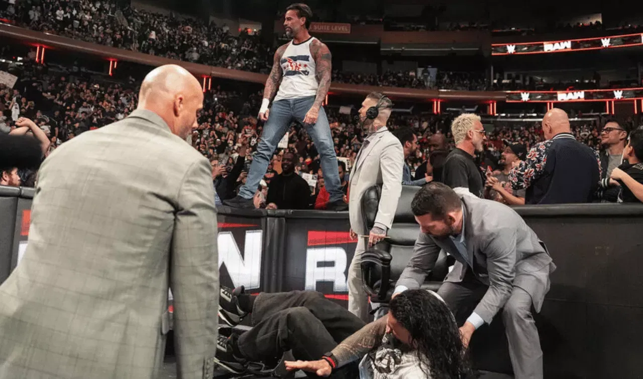 WWE Raw March 30, 2026 CM Punk slams Roman Reigns through the announce desk