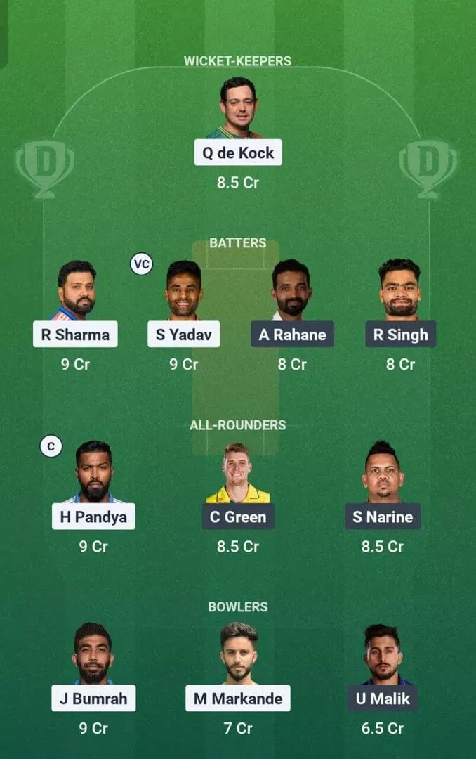 MI vs KKR Dream11 Team 2