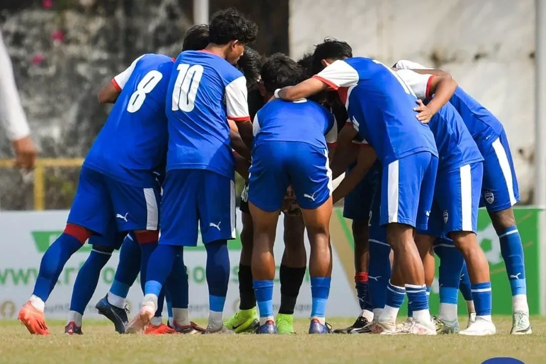 Bengaluru FC players ahead of kick-off in RFDL finals against FC Goa