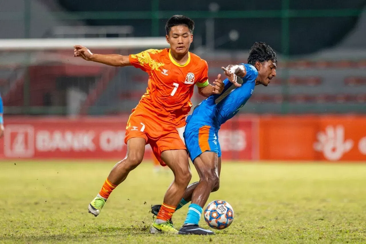 Rinzin Dorji in action for Bhutan U-20 against India U-20