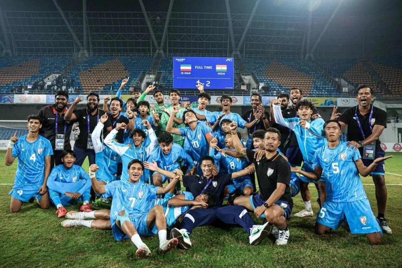 India U-17 players celebrating their qualification to the 2026 AFC U-17 Asian Cup
