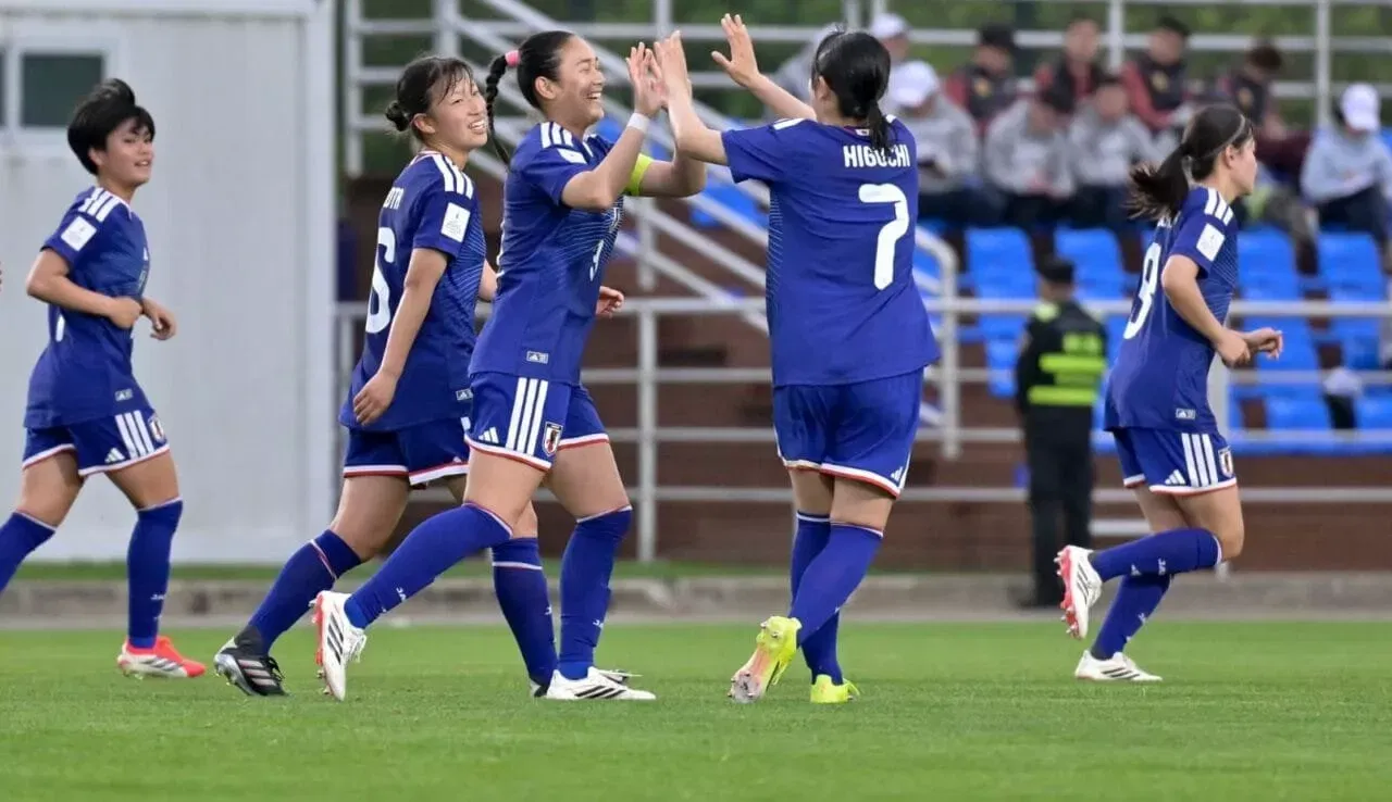 Japan U-17 player Rara Higuchi celebrating her team's goal