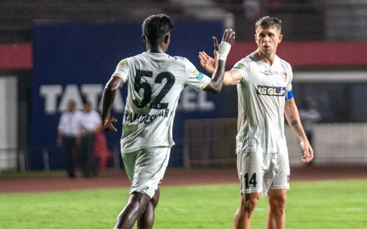 Prakadeeswaran celebrating his goal for Chennaiyin FC against Punjab FC