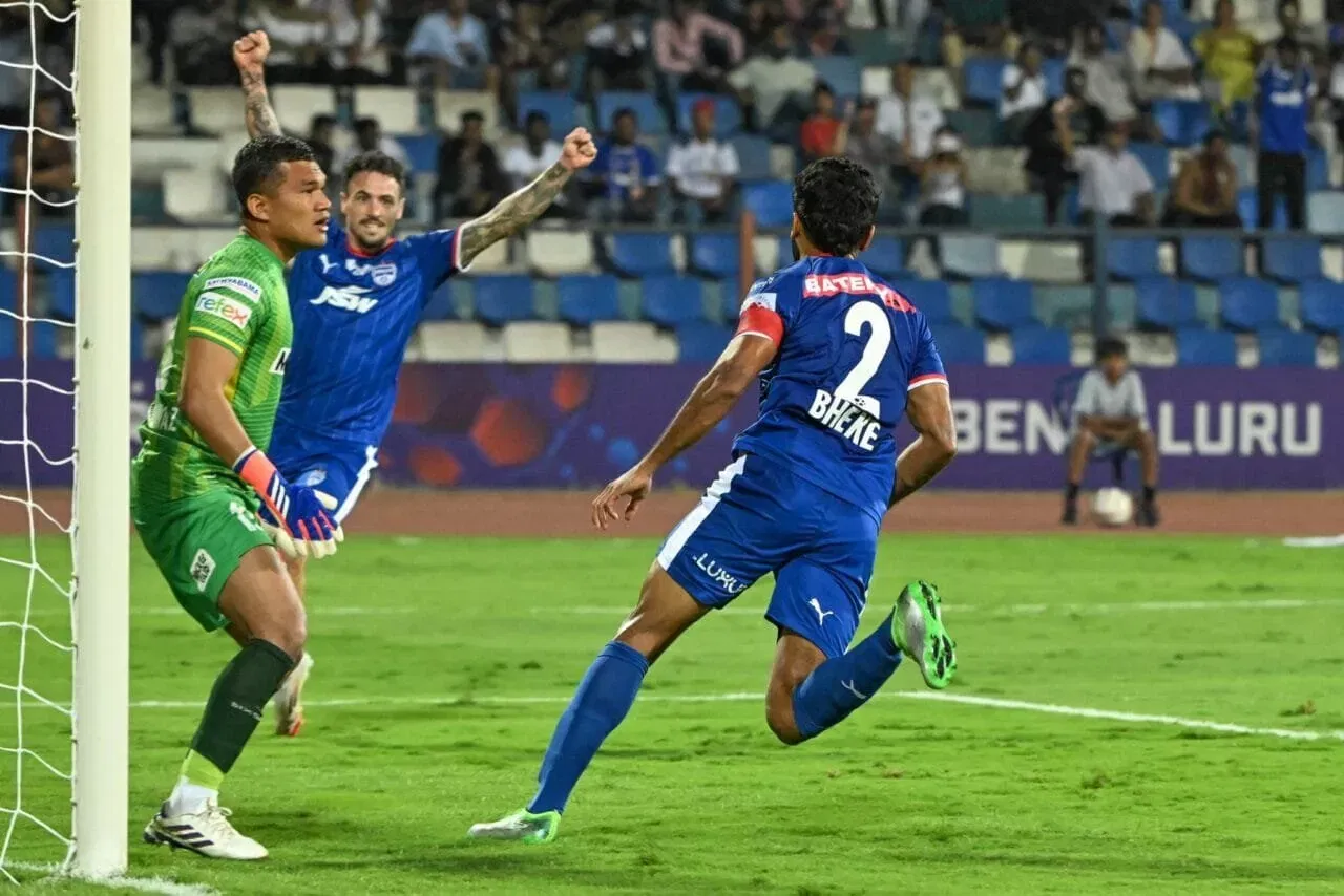 Rahul Bheke celebrating his goal against Chennaiyin FC