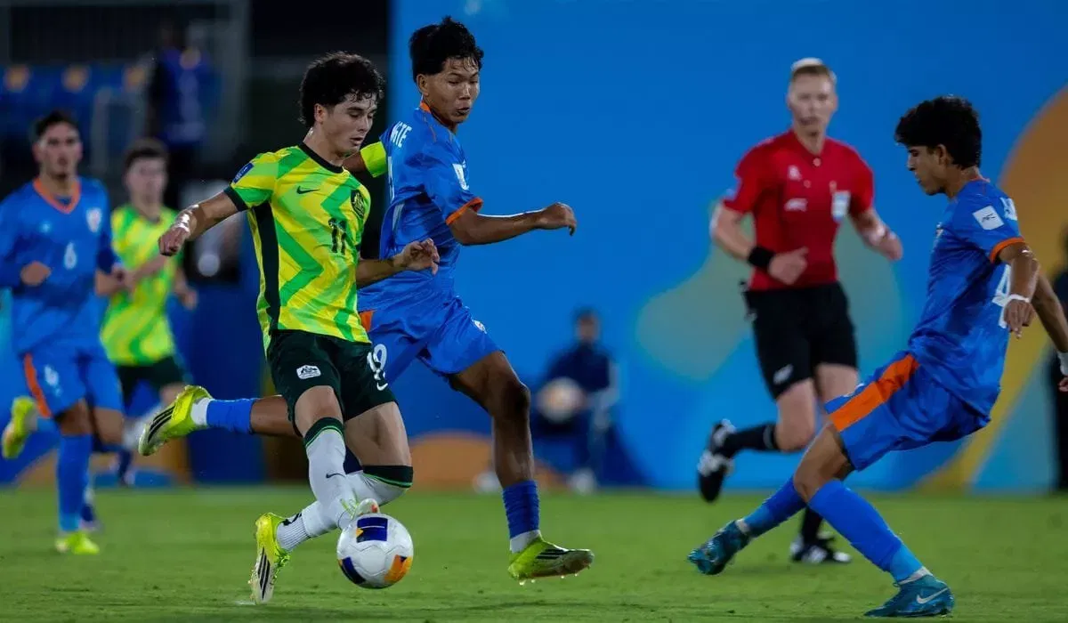 Shubham Poonia in action for India against Australia in AFC U-17 Asian Cup 2026