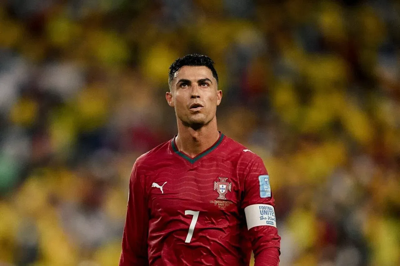 MIAMI GARDENS, FLORIDA - JUNE 27: Cristiano Ronaldo #7 of Portugal looks on during the FIFA World Cup 2026 Group K match between Colombia and Portugal at Miami Stadium on June 27, 2026 in Miami Gardens, Florida. (Photo by Hannah Peters - FIFA/FIFA via Getty Images)