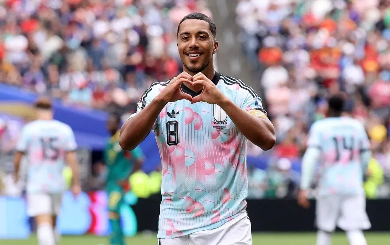 SEATTLE, WASHINGTON - JULY 01: Youri Tielemans #8 of Belgium celebrates scoring his team's third goal during the FIFA World Cup 2026 Round Of 32 match between Belgium and Senegal at Seattle Stadium on July 01, 2026 in Seattle, Washington. (Photo by Alex Grimm/Getty Images)