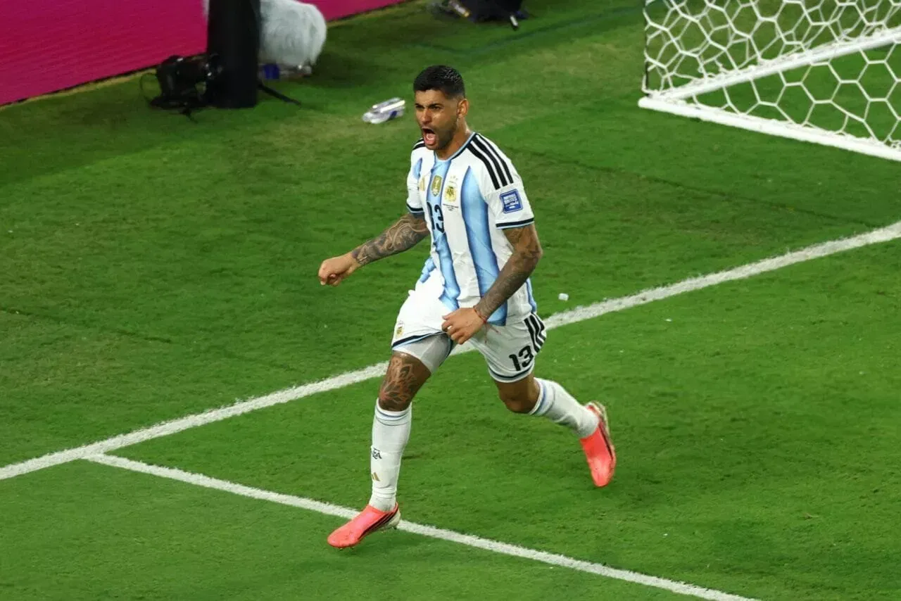 MIAMI GARDENS, FLORIDA - JULY 03: Cristian Romero #13 of Argentina celebrates his team's third goal off an own goal by Diney Borges #3 of Cabo Verde during the FIFA World Cup 2026 Round of 32 match between Argentina and Cabo Verde at Miami Stadium on July 03, 2026 in Miami Gardens, Florida. (Photo by Megan Briggs/Getty Images)