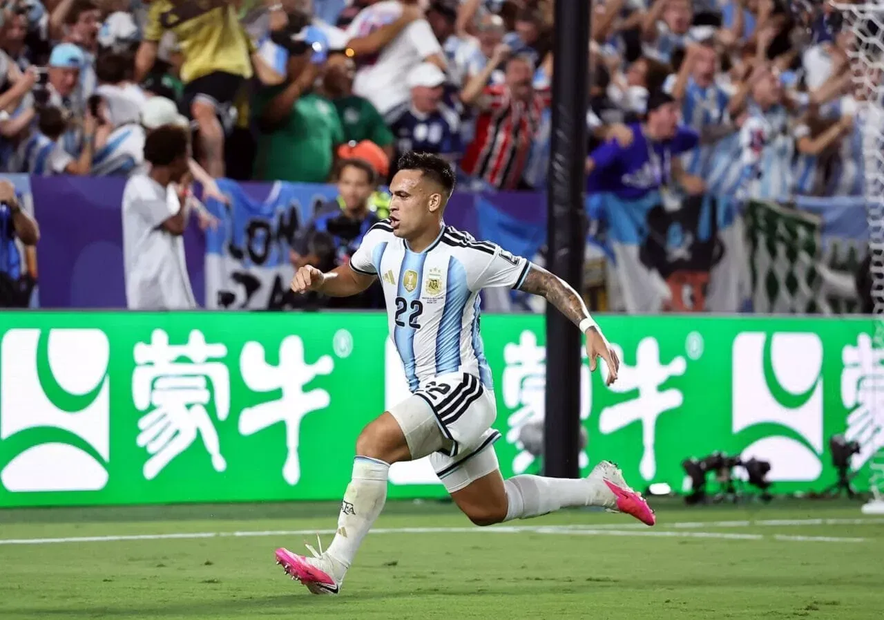 KANSAS CITY, MISSOURI - JULY 11: Lautaro Martinez #22 of Argentina celebrates scoring his team's third goal during the FIFA World Cup 2026 Quarter Final match between Argentina and Switzerland at Kansas City Stadium on July 11, 2026 in Kansas City, Missouri. (Photo by Hector Vivas - FIFA/FIFA via Getty Images)