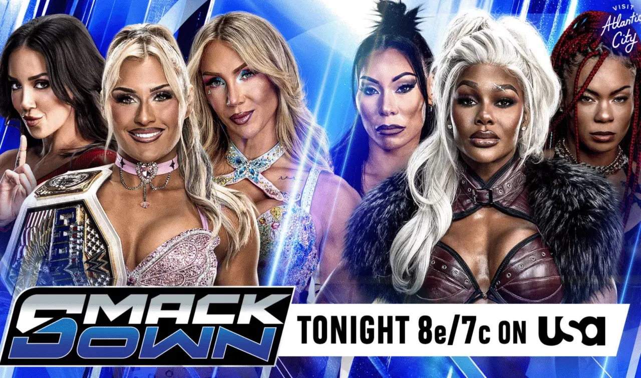 WWE SmackDown July 3, 2026 poster Charlotte, Chelsea & Tiffany vs Jade Cargill & co.