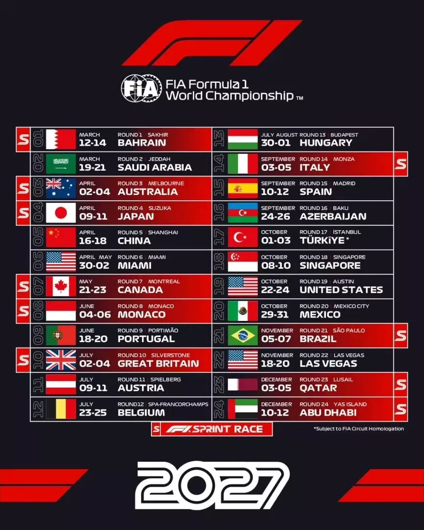 2027 F1 calendar