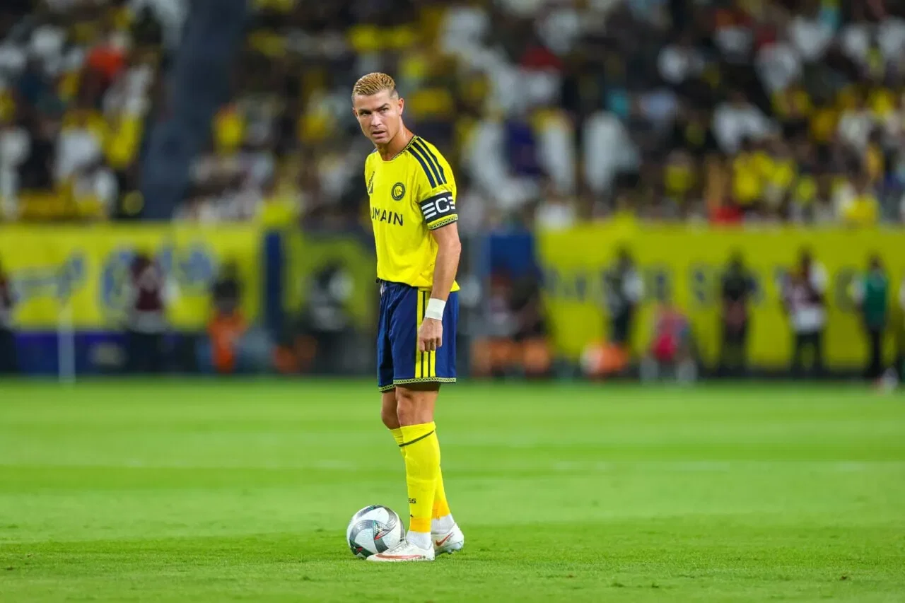 RIYADH, SAUDI ARABIA - SEPTEMBER 9: Cristiano Ronaldo of team Al Nassr during the Saudi Pro League game between Al Nassr and Abha at Al Awwal Park on September 9, 2026 in Riyadh, Saudi Arabia. (Photo by Abdullah Ahmed/Getty Images)