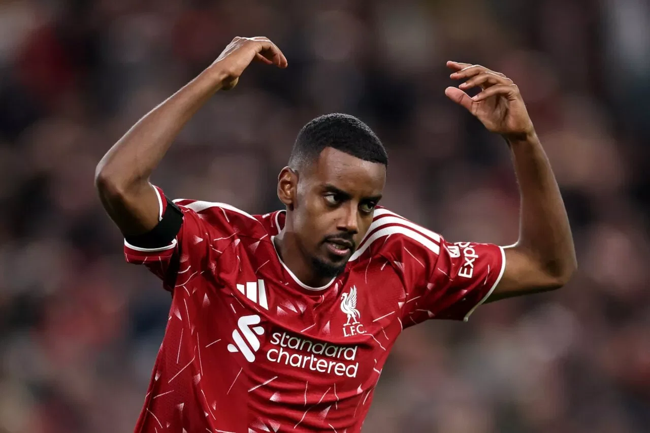 LIVERPOOL, ENGLAND - SEPTEMBER 09: Alexander Isak of Liverpool gestures during the UEFA Champions League 2026/27 League Phase MD1 match between Liverpool FC and Atletico de Madrid at Anfield on September 09, 2026 in Liverpool, England. (Photo by Jan Kruger - UEFA/UEFA via Getty Images)
