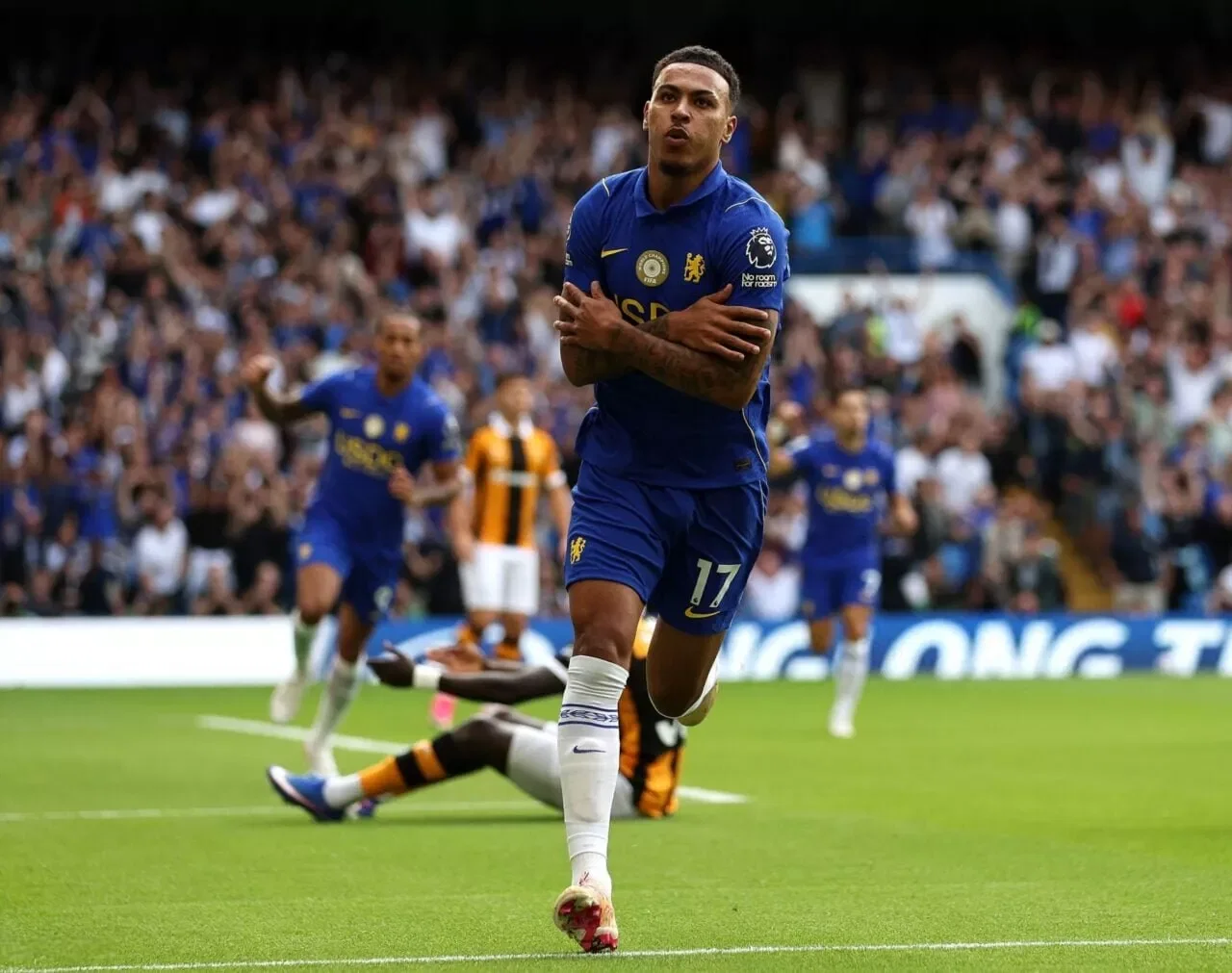 LONDON, ENGLAND - SEPTEMBER 12: Morgan Rogers of Chelsea celebrates scoring his team’s first goal during the Premier League 2026/27 match between Chelsea FC and Hull City at Stamford Bridge on September 12, 2026 in London, England. (Photo by Chris Lee - Chelsea FC/Chelsea FC via Getty Images)