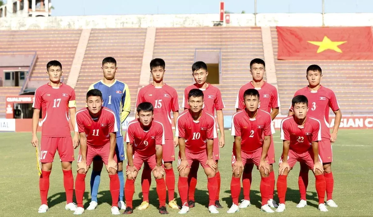 North Korea players ahead of kick-off in AFC U-20 Asian Cup qualifiers