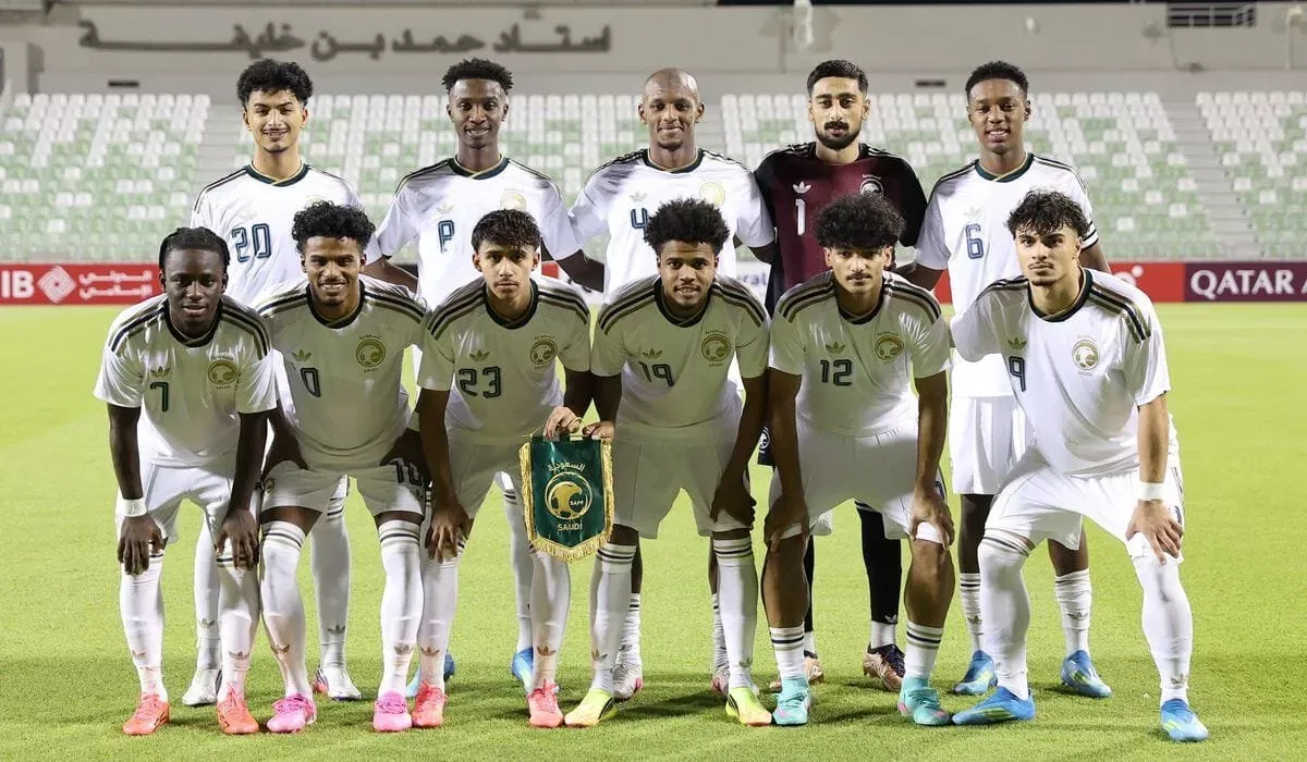 Saudi Arabia players ahead of kick-off in AFC U-20 Asian Cup qualifiers