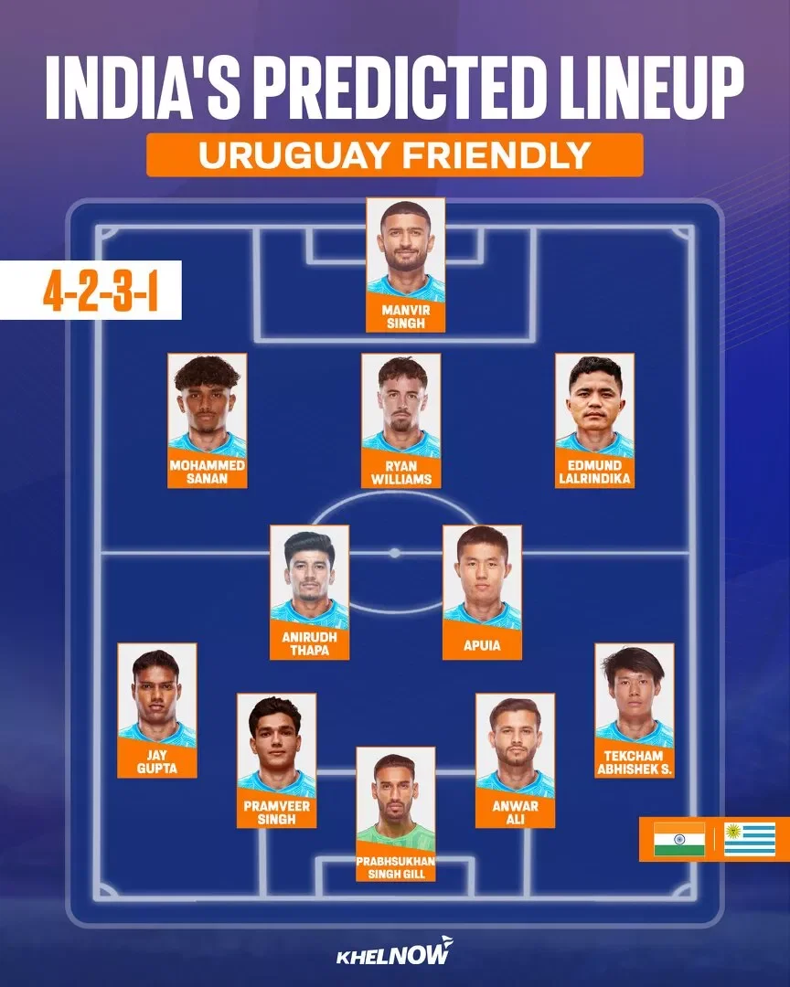 How can Indian football team line up for their international friendly against Uruguay?