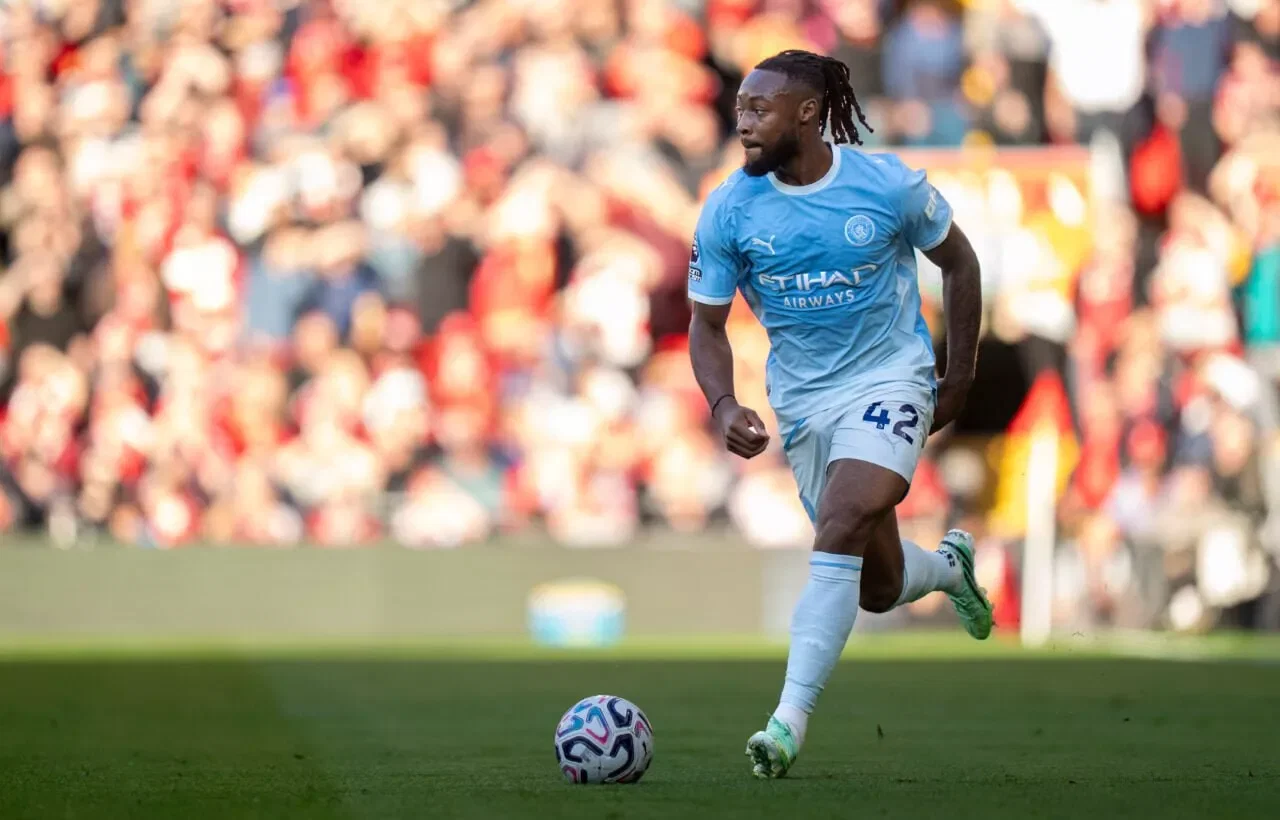 LIVERPOOL, ENGLAND - OCTOBER 11: Antoine Semenyo of Manchester City runs with the ball during the Premier League 2026/27 match between Liverpool FC and Manchester City at Anfield on October 11, 2026 in Liverpool, England. (Photo by Isaac Parkin/Manchester City FC via Getty Images)