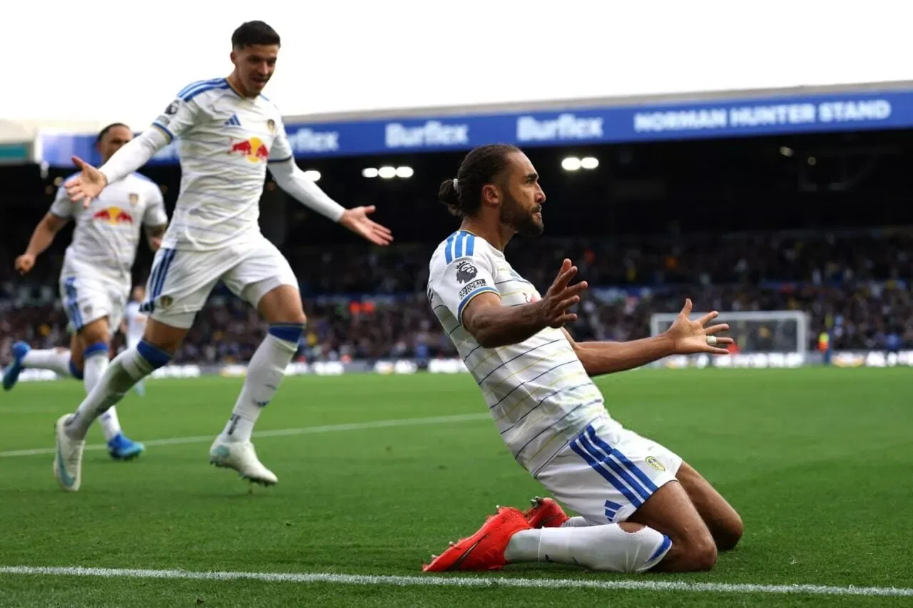 LEEDS, ENGLAND - OCTOBER 18: Dominic Calvert-Lewin of Leeds United celebrates scoring his team’s first goal during the Premier League 2026/27 match between Leeds United and Manchester United at Elland Road on October 18, 2026 in Leeds, England. (Photo by Stu Forster/Getty Images)