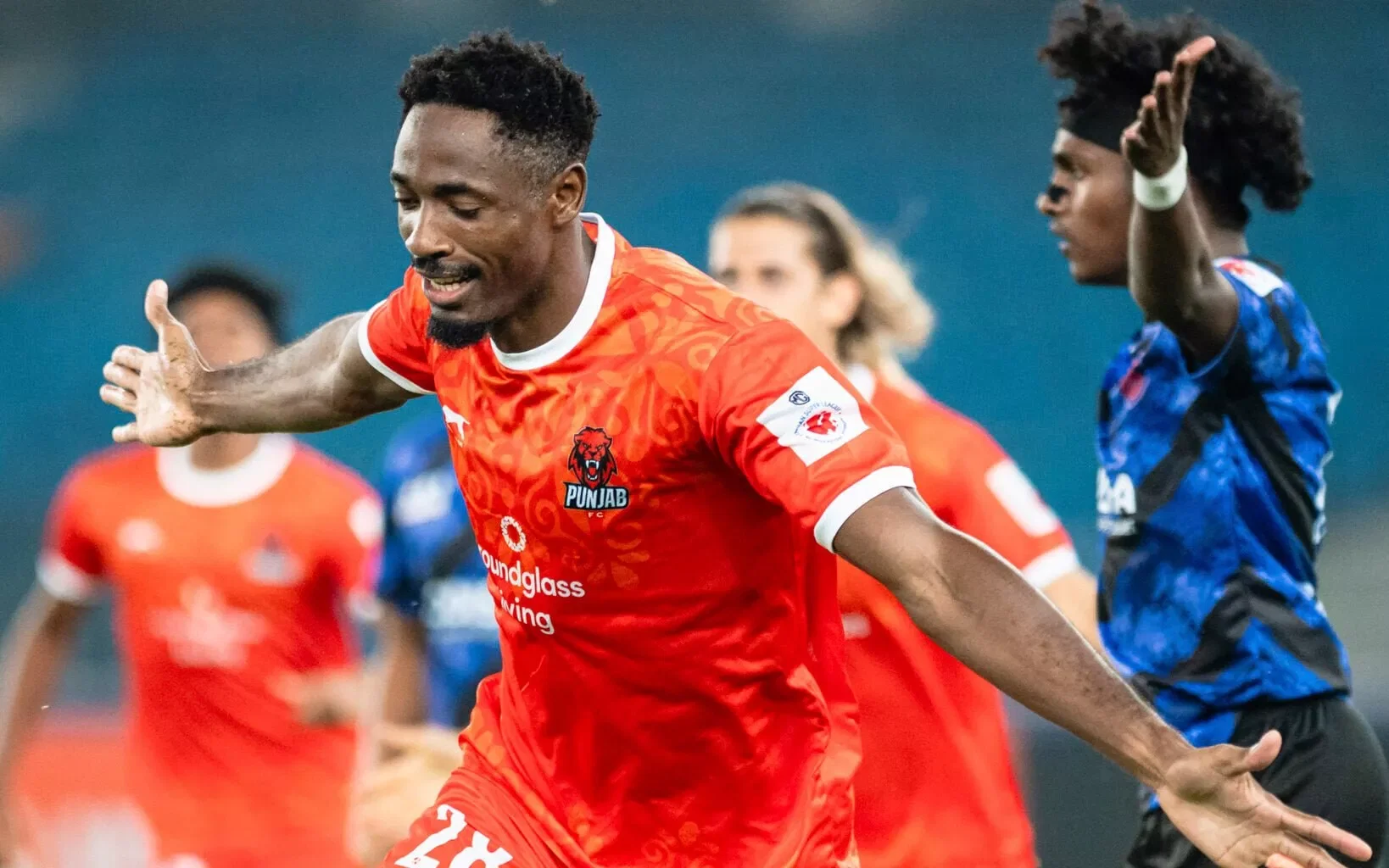 Messi Bouli celebrating his goal for Punjab FC against Odisha FC