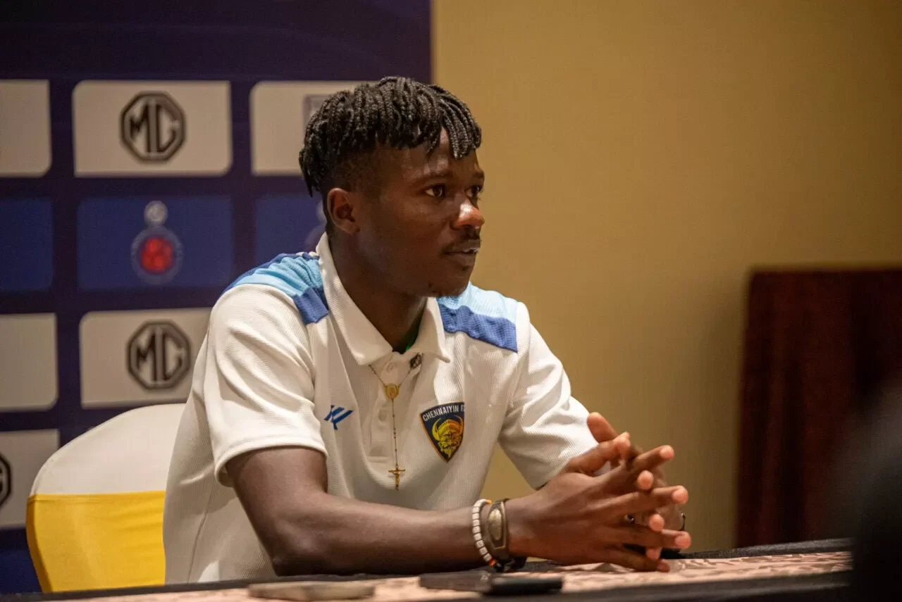 Emmanuel Immanishwime addressing the media ahead of the clash against Mohun Bagan SG